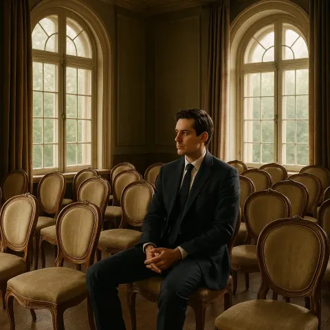 Man in a Dark Suit Sits in an Elegant Room