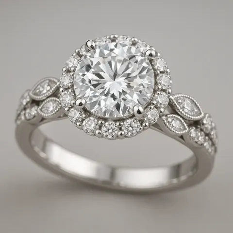 Silver Ring Featuring a Large Round Diamond in the Center