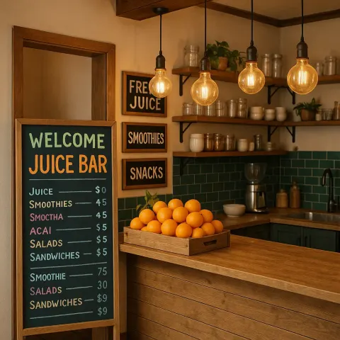 Cozy Juice Bar with Hanging Lights