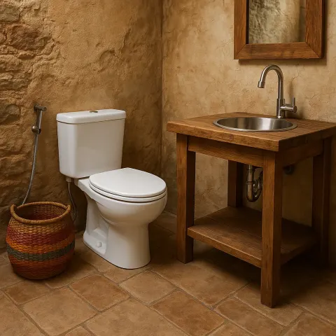 Rustic Bathroom with a White Toilet