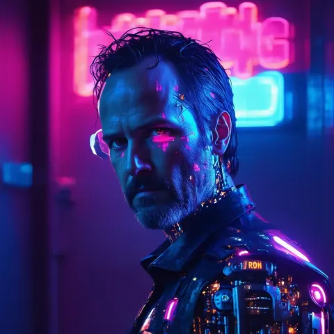 Rick Grimes Reimagined as a Neonpunk Cyborg