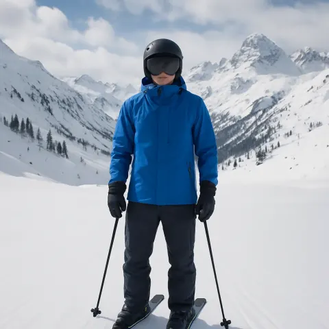 Skier Dressed in a Striking Blue Jacket