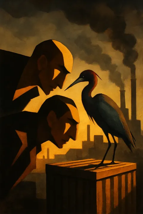 Bald Artist and Roman-nosed Man Lean into Dramatic Golden Hour
