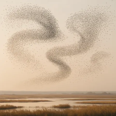 Vast Flock of Migratory Birds Forms Dynamic