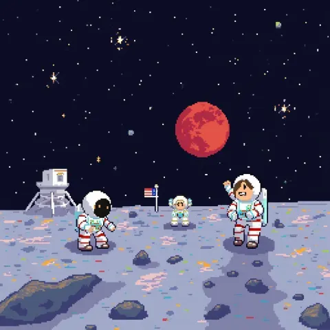 Moon Landing Retold in Eighties Pixel Art