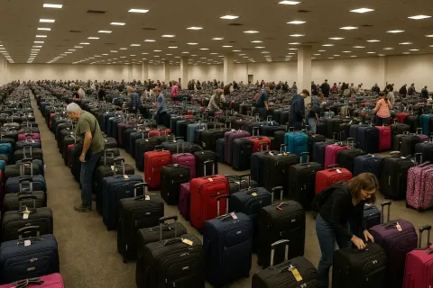 Large Indoor Space Filled with Rows of Luggage