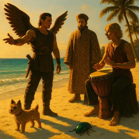 Commanding Warrior-like Figure with Slicked-back Hair