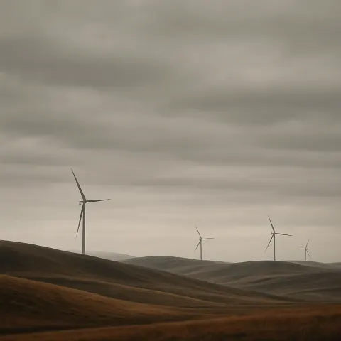 Few Distant Wind Turbines Stand Starkly Against the Expansive