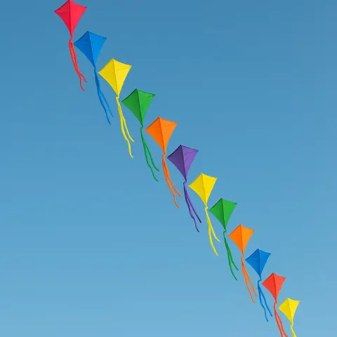 Long String of Colorful Diamond-shaped Kites