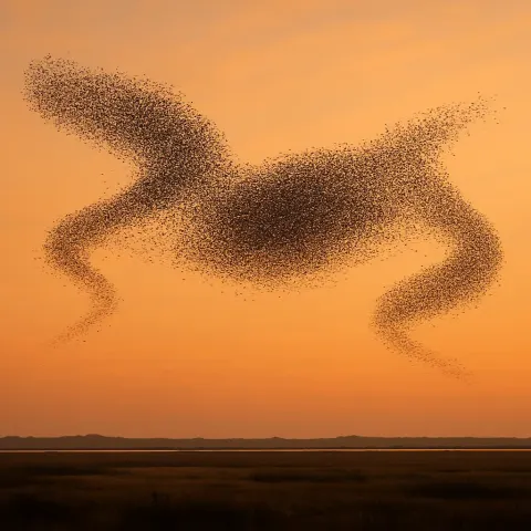 Sprawling Formation of Countless Starlings Paints Dynamic