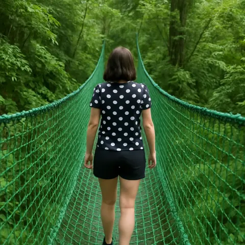 Person Wearing a Polka-dot Top and Shorts Standing