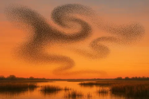 Vast Flock of Countless Starlings Creates Dynamic