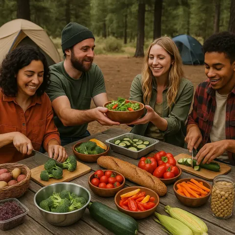 Group of People Preparing and Sharing Various Fresh Vegetables