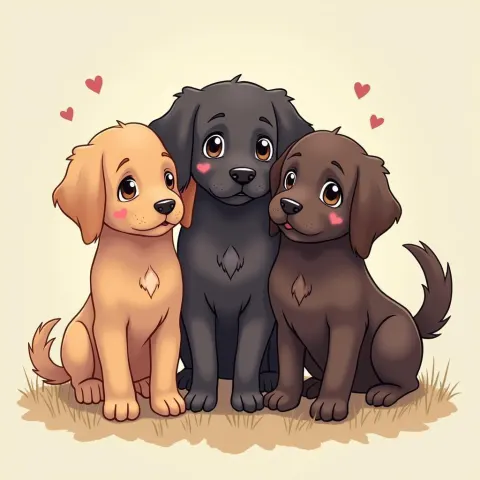 Flatcoated Retriever Puppies in Soft Anime Serenity