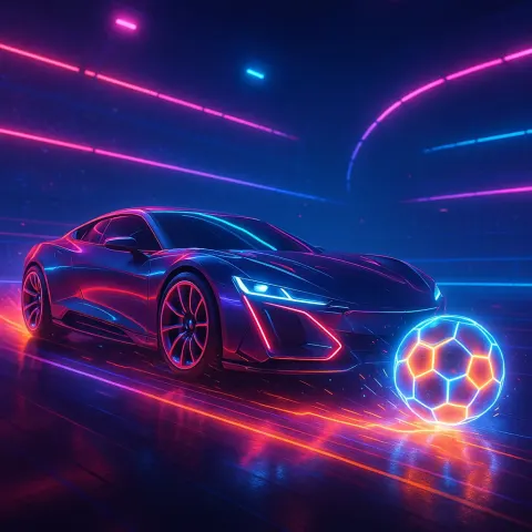 Futuristic Vehicle Is Depicted Striking a Radiantly Glowing Soccer Ball