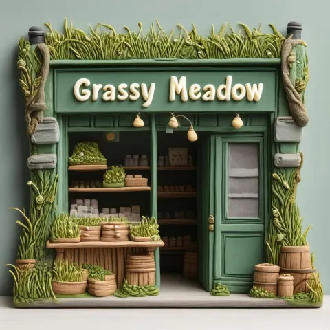Grassy Meadow Storefront Sculpted in Earthy Clay