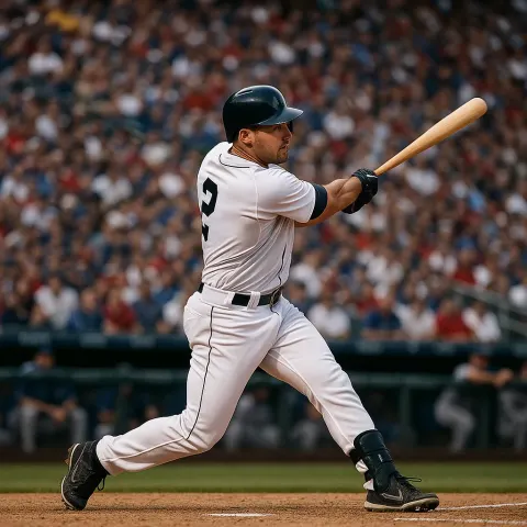 Baseball Player in Mid-swing During a Game