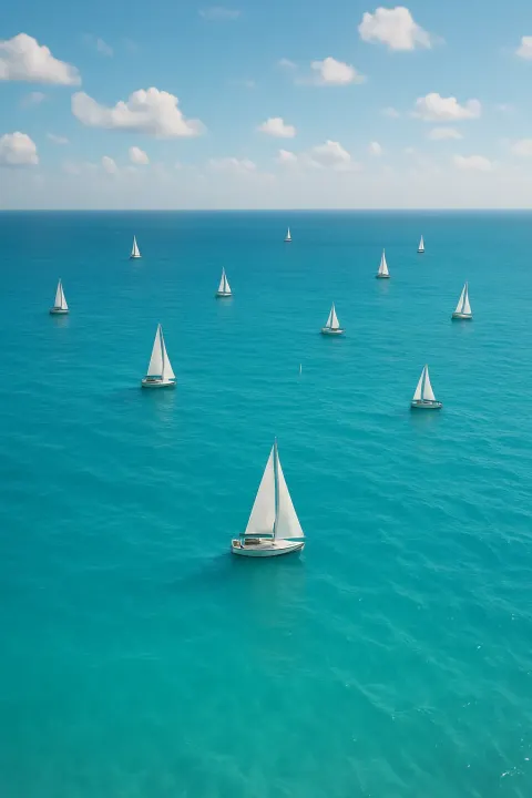 Scattered Handful of Distant Sailboats Drifts Lazily Across a Vast