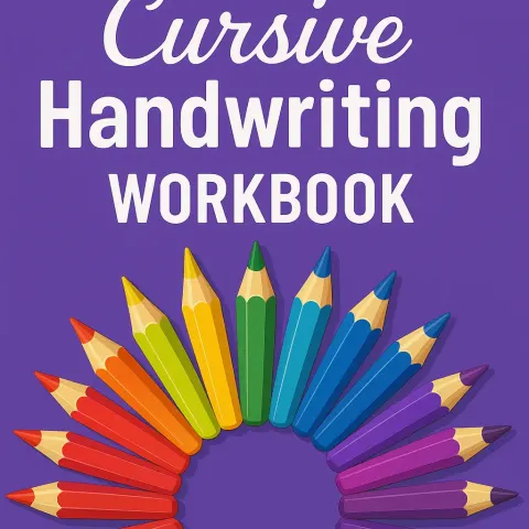 Purple Cover Titled "Cursive Handwriting Workbook"