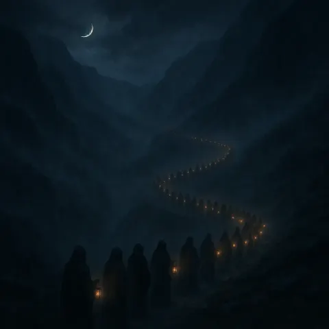 Long Procession of Many Robed Figures