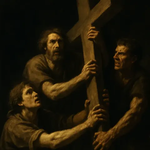 Dramatic Scene of Three Figures with Intense Expressions