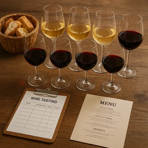 Wine Tasting Setup on a Wooden Table