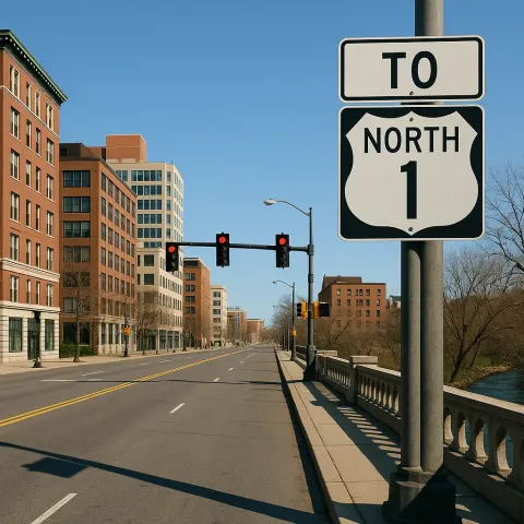 City Street with a "To North" Sign