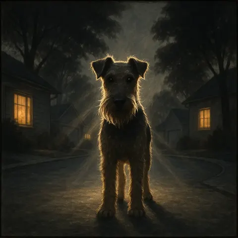 Peaceful Cul-de-sac at Dusk Reveals a Single Airedale