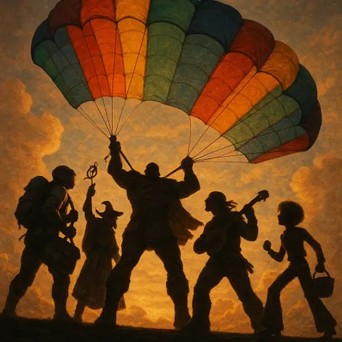 Vividly Colored Parachute with Ripstop Nylon Texture