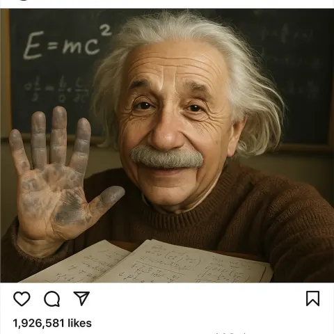 Compose an Incredibly Lifelike Instagram Post Featuring Albert Einstein Marking