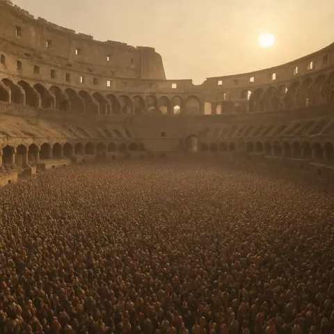 Vast Multitude of Tiny Figures Throngs a Colossal