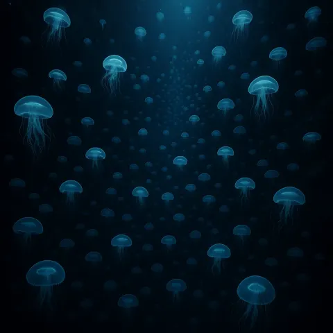 Vast Swarm of Bioluminescent Jellyfish Drifts
