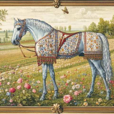 Dutch Baroque Horse in a Flowering Field