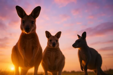 Trio of Distinct Wallabies—the First Alert with Watchful Eyes