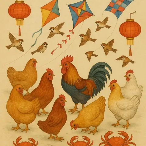 Group Consisting of Five Chickens