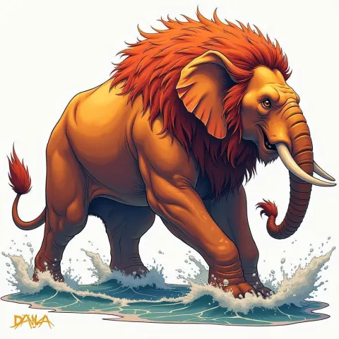 Island Sized Lion Elephant Hybrid in Bold Color