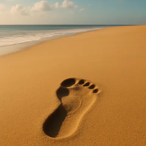 Single Massive Footprint Pressed into the Golden Sands