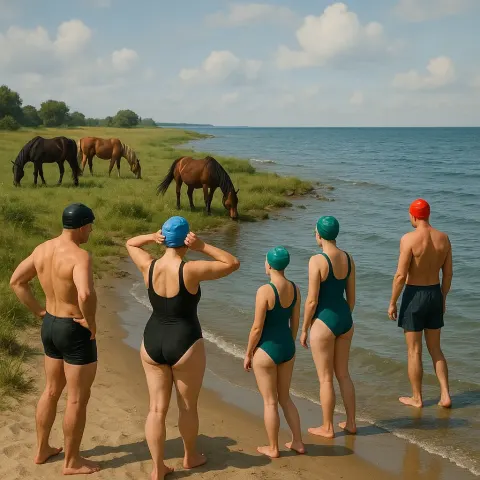 People Getting Ready to Swim by the Shore