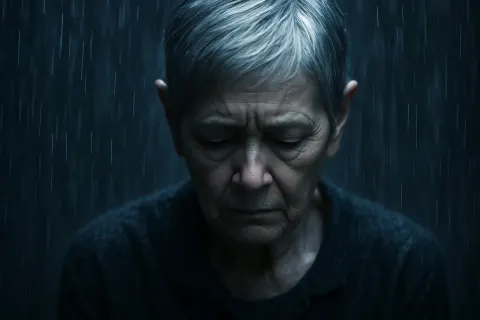 Elderly Person with a Short Pixie Cut Looks