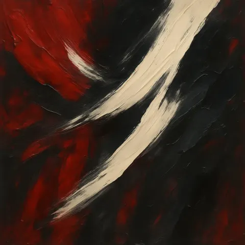 Abstract Oil Artwork Featuring a Deep Crimson and Dark Charcoal
