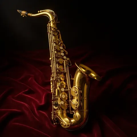 Gleaming Saxophone Placed on a Smooth Velvet Cloth
