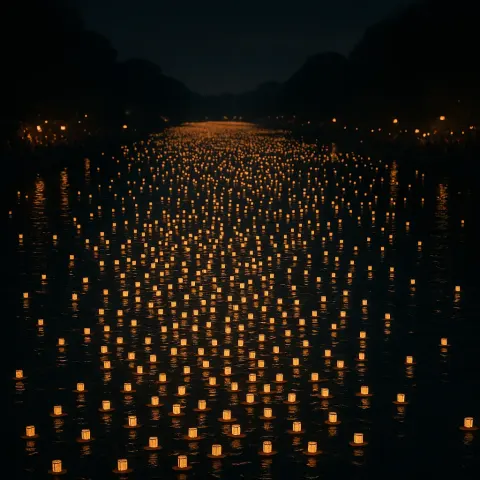 Immense Flotilla of Innumerable Tiny Paper Lanterns Drifts Slowly