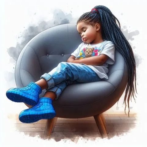 Little Girl Sleeping in Round Armchair