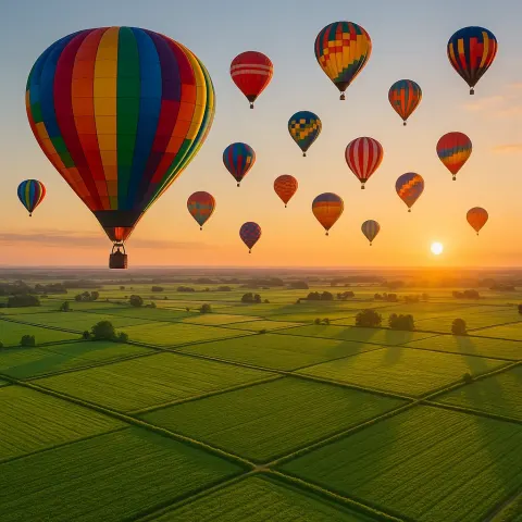 Myriad Brightly Colored Hot Air Balloons Drift Serenely