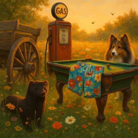 Narrative and Imaginative Scene Within a Vibrant Wildflower Meadow