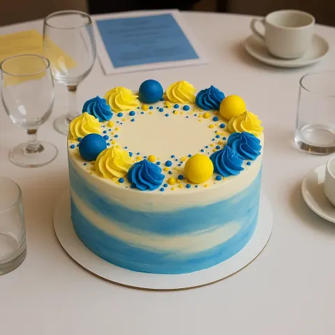 Round Blue and White Cake