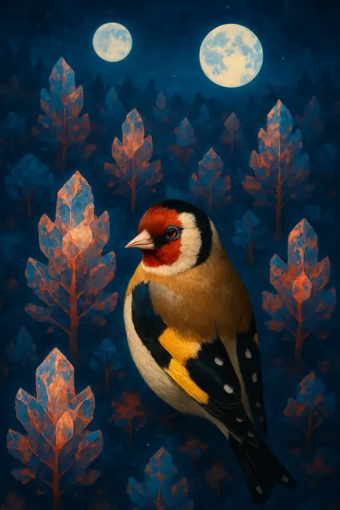 Single Goldfinch—its Vivid Crimson Red Face Mask
