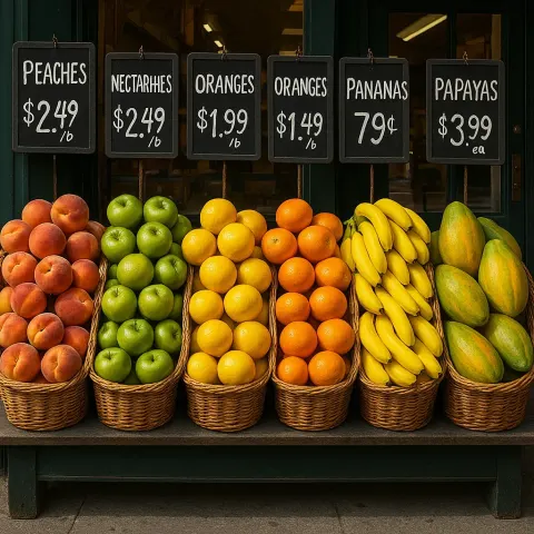 Row of Colorful Fruit Baskets Catches the Eye