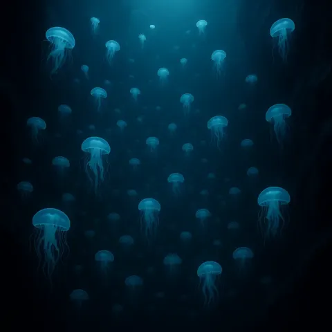 Vast Swarm of Bioluminescent Jellyfish Drifts Serenely