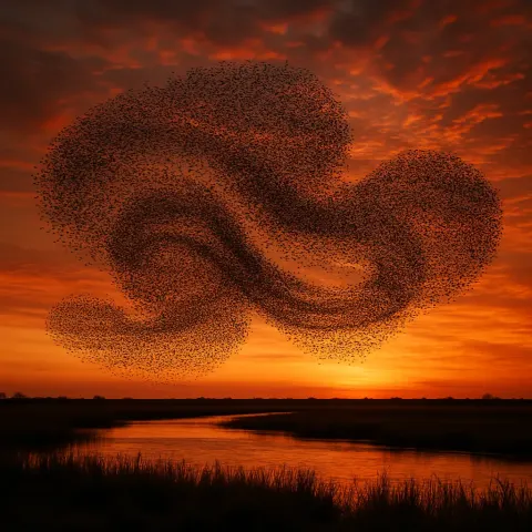 Vast Flock of Starlings Creates Complex